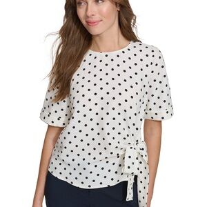 Tommy Hilfiger Black and White Polka Dot Blouse with side-tie